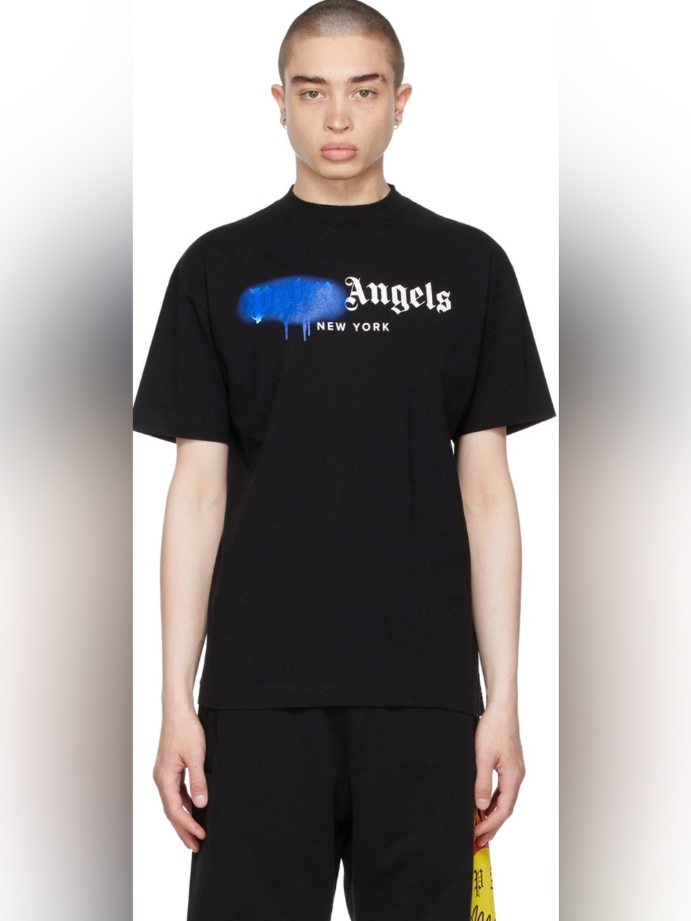 Palm Angels New York Spray Logo T Shirt Black Short Sleeve Small
